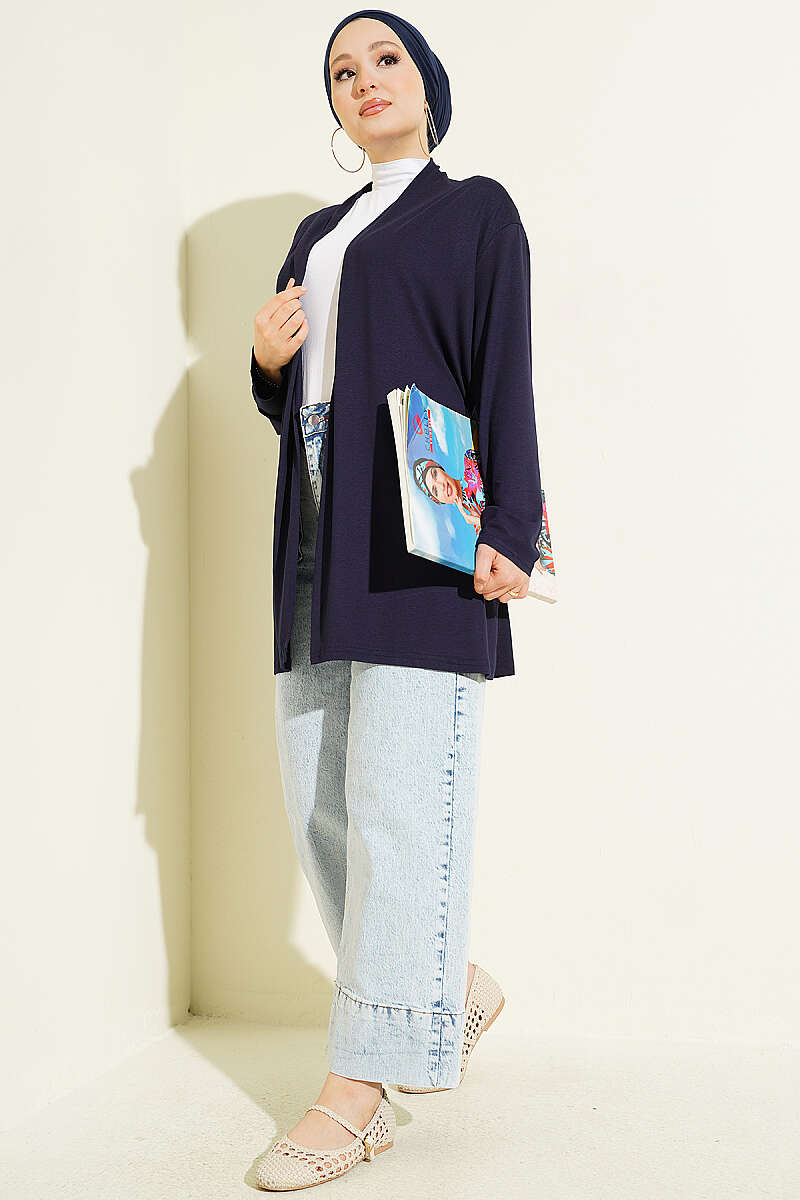 Self-Belted Basic Cardigan Navy Blue - immagine 2