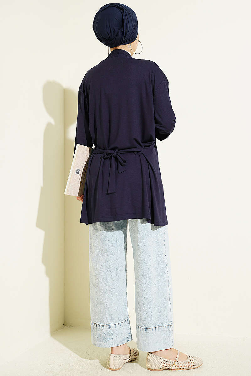 Self-Belted Basic Cardigan Navy Blue - immagine 3