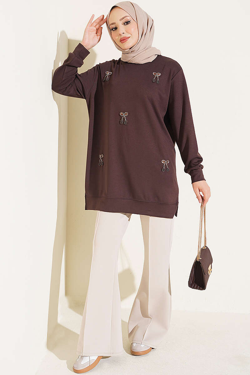Cherry Embroidered Lace Tunic Dark Brown – Bild 2