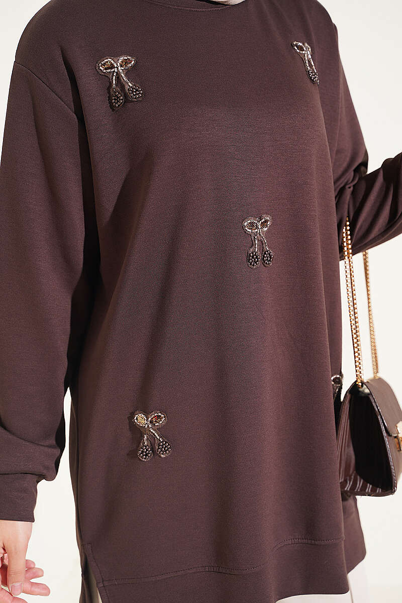 Cherry Embroidered Lace Tunic Dark Brown – Bild 4