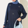 Cherry Embroidered Lace Tunic Navy Blue