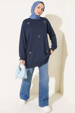 Alternative view of Cherry Embroidered Lace Tunic Navy Blue