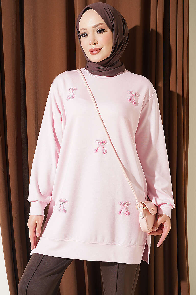 Cherry Embroidered Lace Tunic Pink