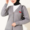 Cherry Embroidered Pique Cardigan Grey