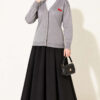 Cherry Embroidered Pique Cardigan Grey – Image 2