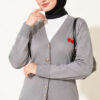 Cherry Embroidered Pique Cardigan Grey – Image 3