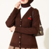 Cherry Embroidered Pique Cardigan Brown