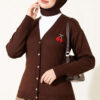 Cherry Embroidered Pique Cardigan Brown - Imagen 3