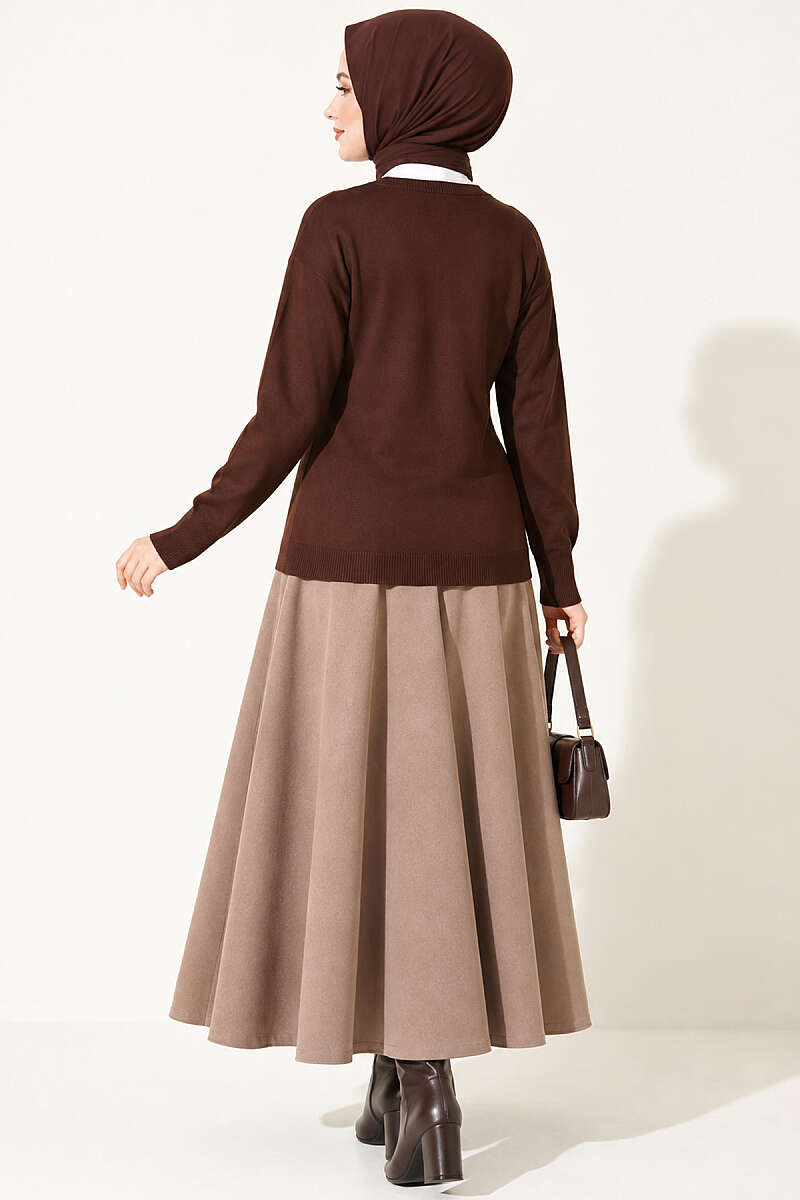 Cherry Embroidered Pique Cardigan Brown - Imagen 4