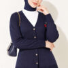 Cherry Embroidered Pique Cardigan Navy Blue