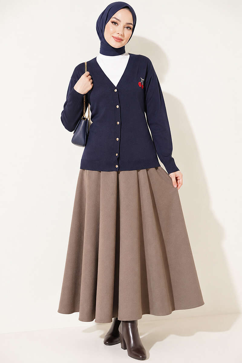 Cherry Embroidered Pique Cardigan Navy Blue - Image 2