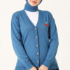 Cherry Embroidered Pique Cardigan Blue