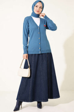 Alternative view of Cherry Embroidered Pique Cardigan Blue