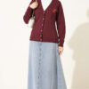 Cherry Embroidered Pique Cardigan Plum - الصورة 2