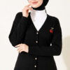 Cherry Embroidered Pique Cardigan Black