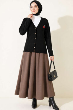 Alternative view of Cherry Embroidered Pique Cardigan Black