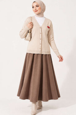 Alternative view of Cherry Embroidered Pique Cardigan Stone