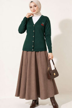 Alternative view of Cherry Embroidered Pique Cardigan Emerald