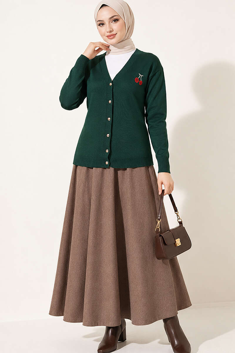 Cherry Embroidered Pique Cardigan Emerald – Image 2