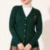 Cherry Embroidered Pique Cardigan Emerald – Image 3