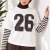 Long-Sleeve Striped and Printed Tunic Dark Brown