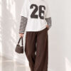 Long-Sleeve Striped and Printed Tunic Dark Brown - Imagen 2