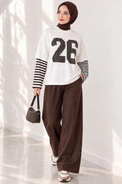 Alternative view of Long-Sleeve Striped and Printed Tunic Dark Brown
