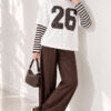 Long-Sleeve Striped and Printed Tunic Dark Brown - Imagen 3