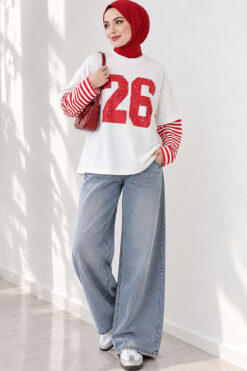 Alternative view of Long-Sleeve Striped and Printed Tunic Red