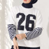 Long-Sleeve Striped and Printed Tunic Navy Blue