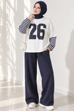 Alternative view of Long-Sleeve Striped and Printed Tunic Navy Blue