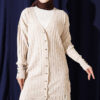 Buttoned Ribbed Mercerized Cardigan with Sleeve Cuffs Beige