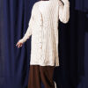 Buttoned Ribbed Mercerized Cardigan with Sleeve Cuffs Beige - Image 2