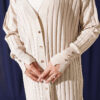 Buttoned Ribbed Mercerized Cardigan with Sleeve Cuffs Beige - Image 4