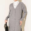 Buttoned Ribbed Mercerized Cardigan with Sleeve Cuffs Grey