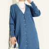 Buttoned Ribbed Mercerized Cardigan with Sleeve Cuffs Indigo