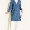 Buttoned Ribbed Mercerized Cardigan with Sleeve Cuffs Indigo – Image 2