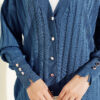 Buttoned Ribbed Mercerized Cardigan with Sleeve Cuffs Indigo – Image 4