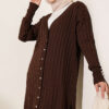 Buttoned Ribbed Mercerized Cardigan with Sleeve Cuffs Brown