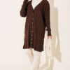 Buttoned Ribbed Mercerized Cardigan with Sleeve Cuffs Brown - immagine 2