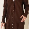 Buttoned Ribbed Mercerized Cardigan with Sleeve Cuffs Brown - immagine 4