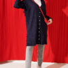 Buttoned Ribbed Mercerized Cardigan with Sleeve Cuffs Navy Blue - الصورة 2