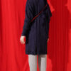 Buttoned Ribbed Mercerized Cardigan with Sleeve Cuffs Navy Blue - الصورة 3