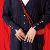 Buttoned Ribbed Mercerized Cardigan with Sleeve Cuffs Navy Blue - الصورة 4