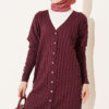 Buttoned Ribbed Mercerized Cardigan with Sleeve Cuffs Plum