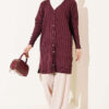Buttoned Ribbed Mercerized Cardigan with Sleeve Cuffs Plum - immagine 2