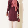 Buttoned Ribbed Mercerized Cardigan with Sleeve Cuffs Plum - immagine 3