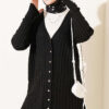 Buttoned Ribbed Mercerized Cardigan with Sleeve Cuffs Black