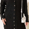 ⁦Buttoned Ribbed Mercerized Cardigan with Sleeve Cuffs Black⁩ - الصورة ⁦4⁩