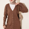 Buttoned Ribbed Mercerized Cardigan with Sleeve Cuffs Mink